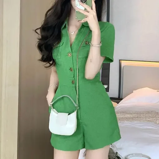 Elegant Short Sleeve Jumpsuit with Pockets for Women - Image 7