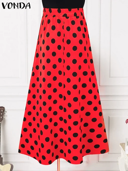 Bohemian High Waist Polka Dot Maxi Skirt for Women - Image 3