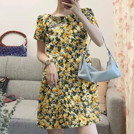 Women Summer Short Sleeve Floral Printed Mini Sundress - Image 6