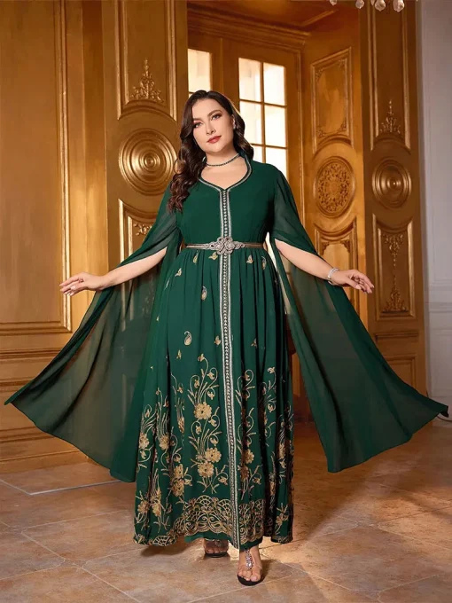 Plus-Size Women’s Maxi Dubai Gala Eid Embroidered Chiffon Dress - Image 4