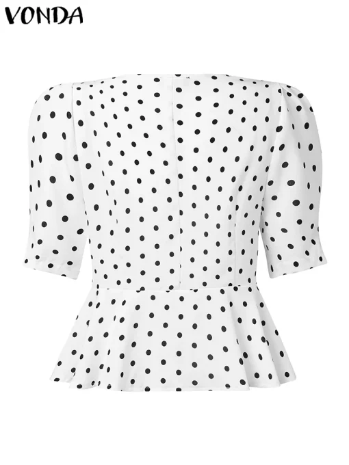 Elegant Polka Dot Summer Blouse with Puff Sleeves - Image 3