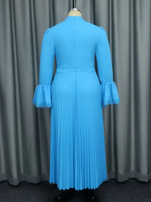 Elegant Blue Maxi Dress with Flare Sleeves for Women - Image 4