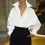 Elegant Long Sleeve Blouse with Lapel Neck for Women
