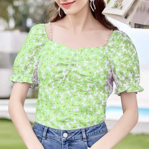 Women's Floral Printed Square Neck Blouse - Image 5