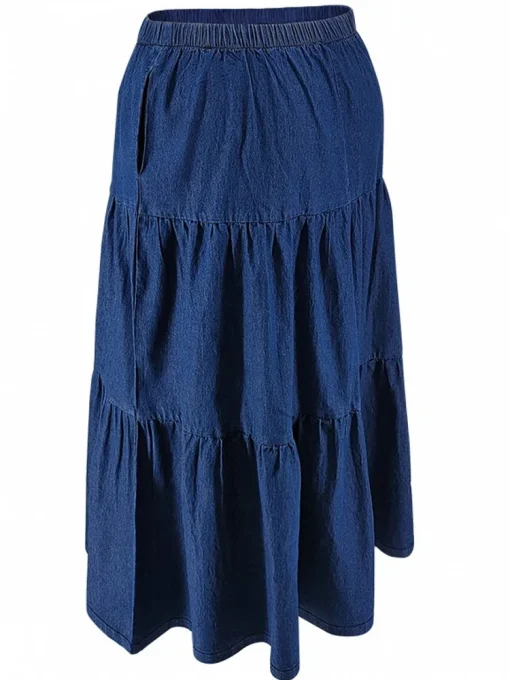 Plus Size High Waist A-Line Denim Midi Skirt Women - Image 5