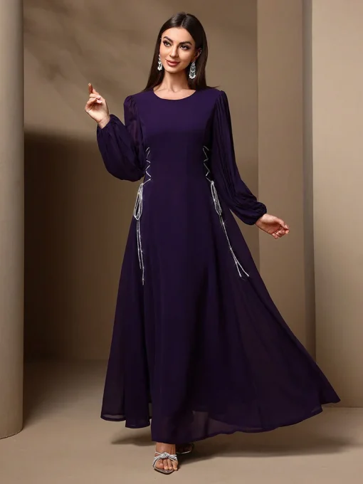 Solid Color Long Sleeve Casual Formal Bridesmaid Party Dress - Image 3