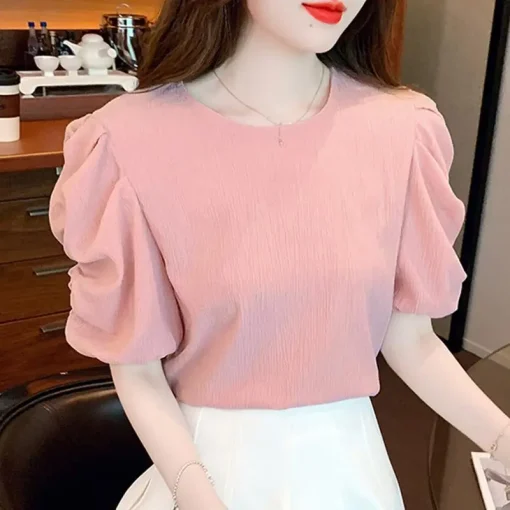 Women’s Elegant Short Sleeve Puff Sleeve Blouse