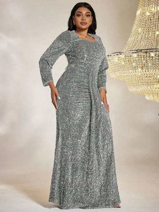 Plus Size Luxury Sequined Fishtail Evening Gown Dress - Image 4