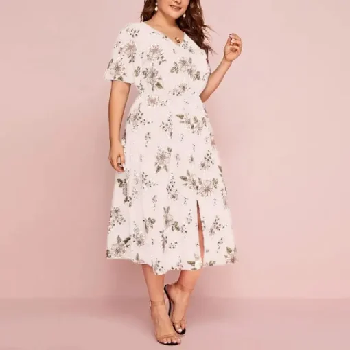 Elegant Plus Size Short Sleeve Lace Summer Dress - Image 9