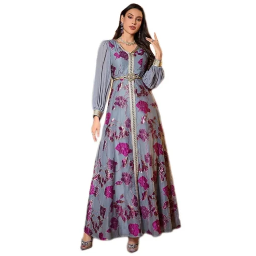 Embroidered Floor-Length Moroccan Dress for Eid Celebrations - Image 7