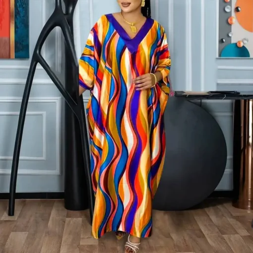 Plus Size Bohemian Printed Party Maxi Dress Half Sleeve - Image 6