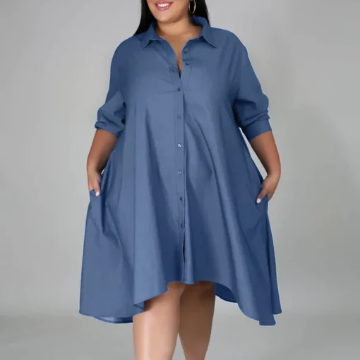 Plus Size Vintage Denim Shirt Dress for Women