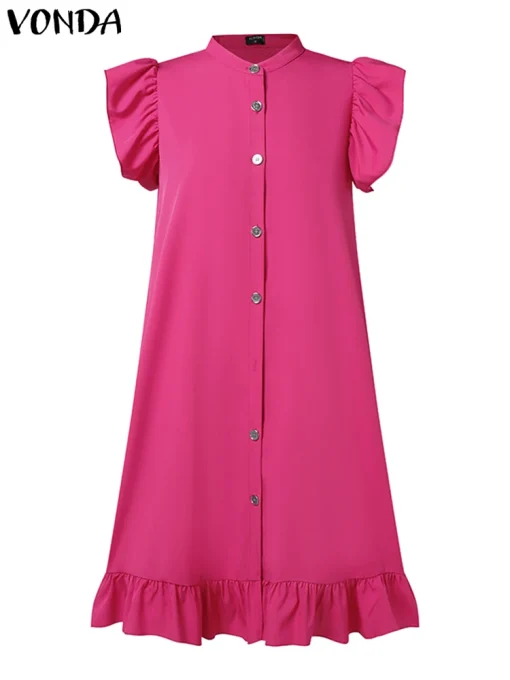 Plus Size Elegant Ruffle Sleeve Mini Dress - Image 2