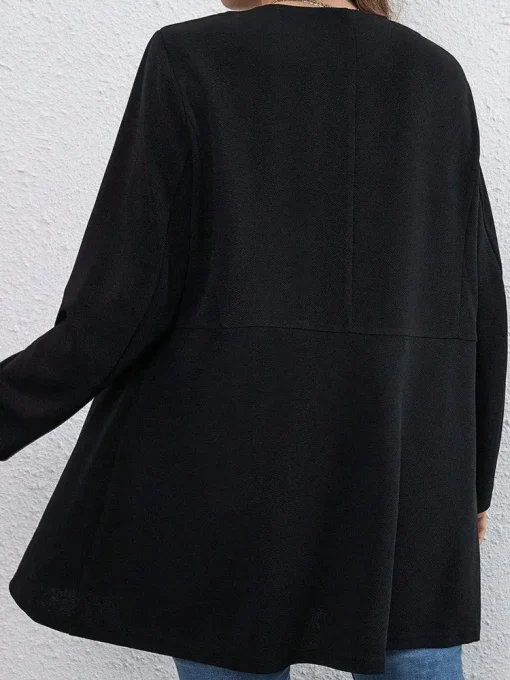 Plus Size Monochrome Black Crew Neck Long Blouse - Image 5