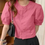 Casual Summer Blouse with Puff Sleeves and Buttons
