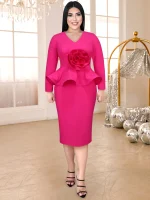 Modest Rose Autumn Evening Dress with Ruffle and Flowers
