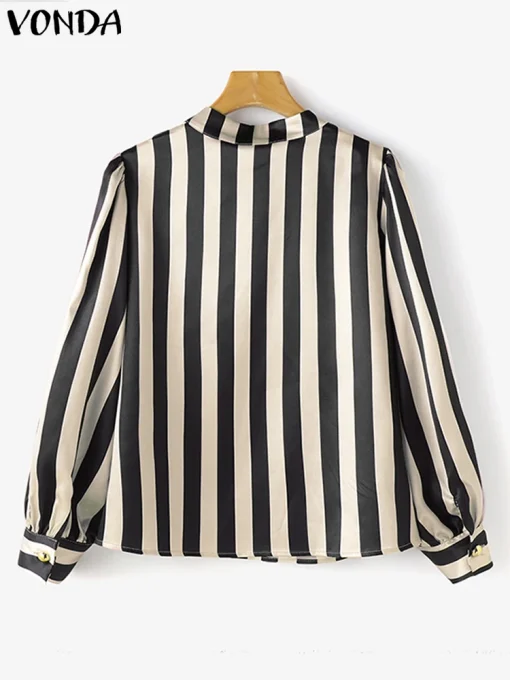 Plus Size Elegant Striped Lantern Sleeve Blouse for Women - Image 3