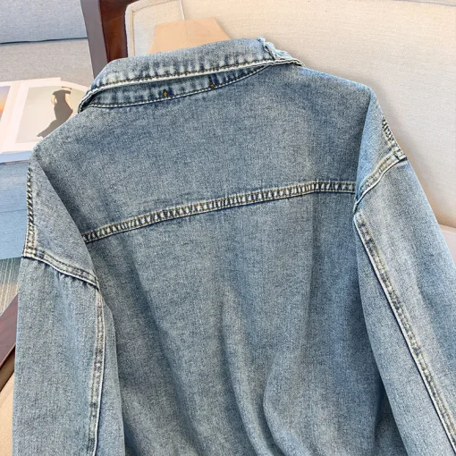 Plus Size Women's Blue Cotton Denim Jacket Coat - Image 2