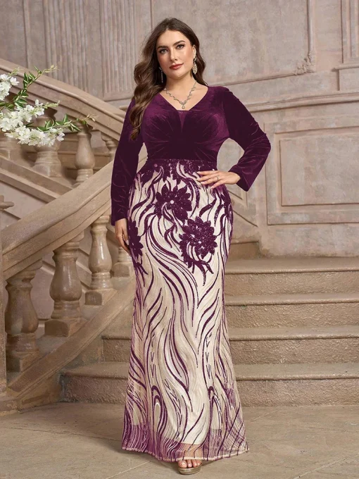 Elegant Plus Size Embellished Embroidery Formal Evening Gown