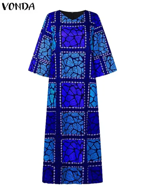 Summer Bohemian Printed Maxi Dress with Flare Sleeves - Image 3