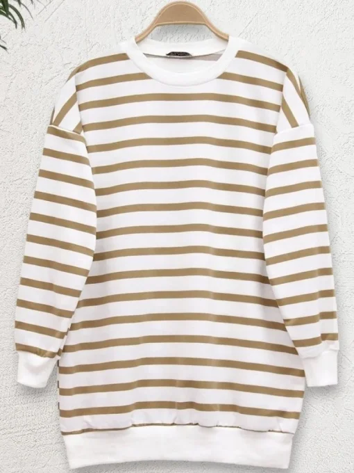 Plus Size Casual Long Sleeve Stripe Print T-Shirt - Image 5