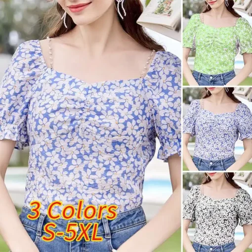 Women's Floral Printed Square Neck Blouse