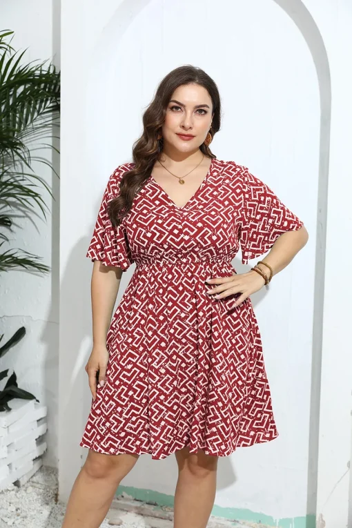 Elegant Plus Size V-Neck Floral Loose Evening Party Dress - Image 3