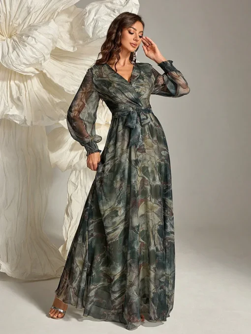 Women's Cross Wrap Floral Print Long Sleeve Maxi Dress - Image 6