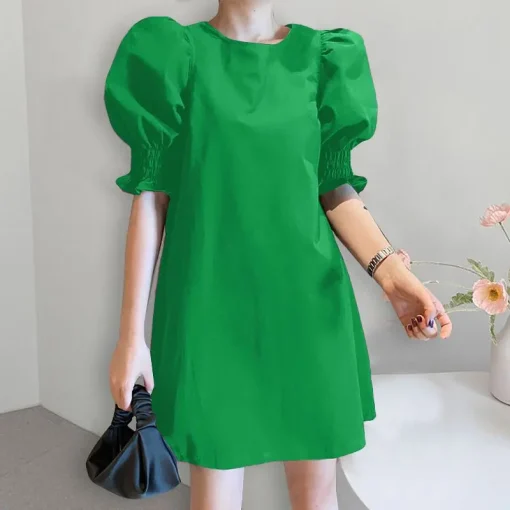 Women's Elegant Solid Color Puff Sleeve Summer Dress