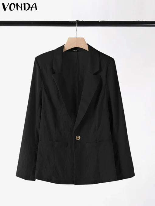 Plus Size Elegant Long Sleeve V Neck Blazer for Women - Image 3