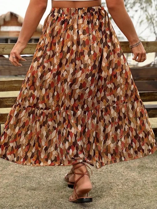 Plus Size Elegant Leaf Pattern Long Skirt for Women - Image 2