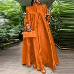Plus Size Elegant Satin Maxi Dress with Bat Sleeves