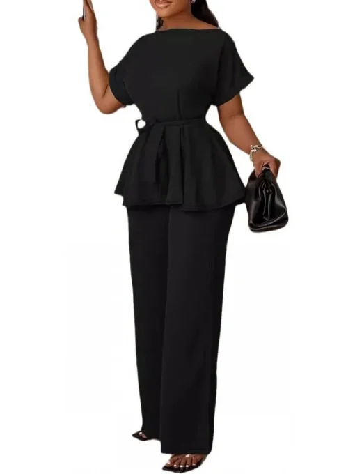 Plus Size Summer Autumn Black Top and Pants Set - Image 4