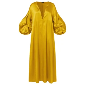 Elegant Satin V-Neck Maxi Dress Women Half Lantern Sleeve