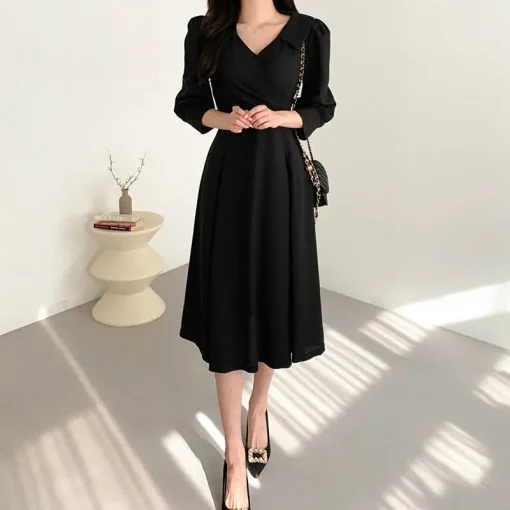 Women's Elegant Solid Color Midi Dress - Image 5