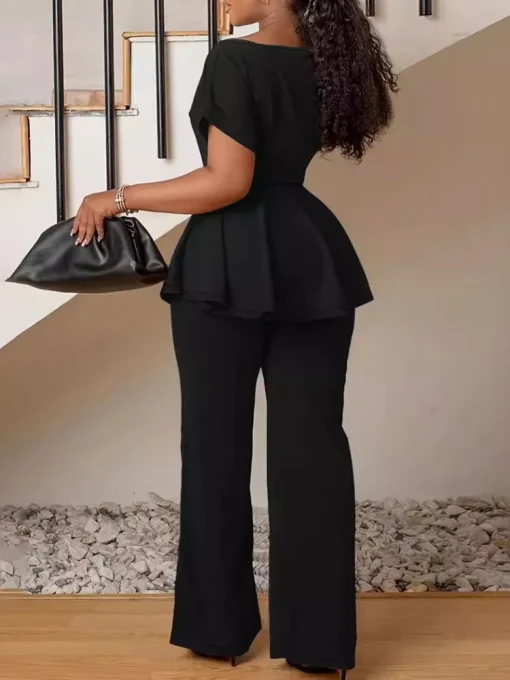 Plus Size Black Two-Piece Matching Set for Women - Image 2