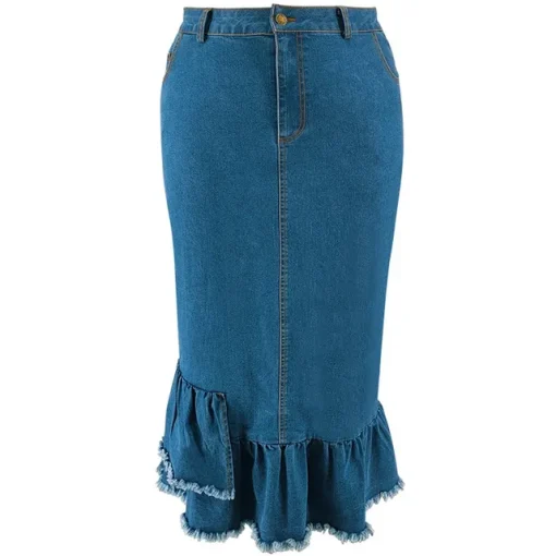 Plus Size Women's High Waist A-line Denim Midi Skirt - Image 7