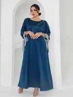 Retro Satin Long Sleeve Dress with Pleated Diamond Detail