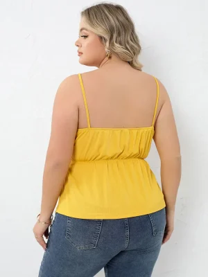 Plus Size Vintage Cotton Off-Shoulder Pleated Crop Top