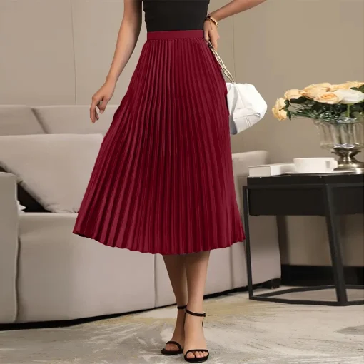 Women’s Office Midi Skirt High Waist Ruffled Elegant