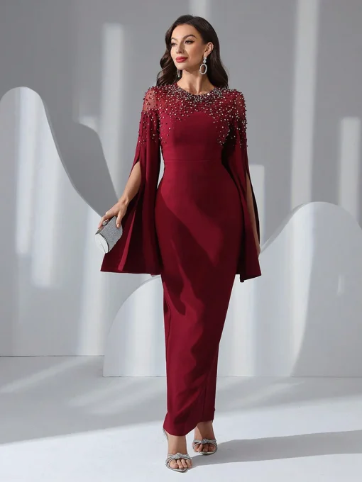 Women's Beaded Long Sleeve Arabian Style Evening Dress - Image 5