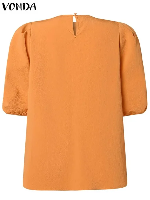 Women’s Elegant Short Sleeve Puff Sleeve Blouse - Image 3