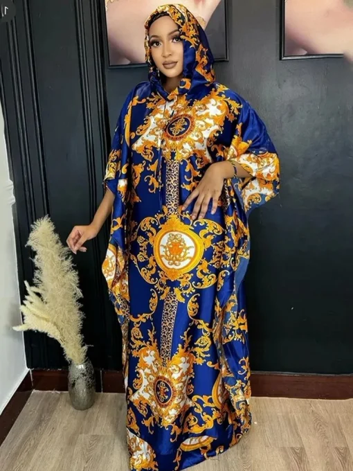 Plus Size Elegant African Boubou Dashiki Hooded Kaftan - Image 5