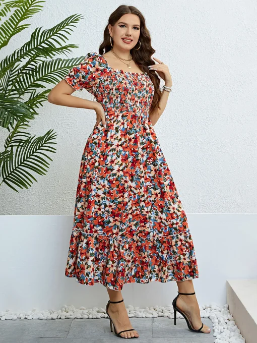 Elegant Plus Size Floral Long Sleeve Evening Party Dress - Image 4