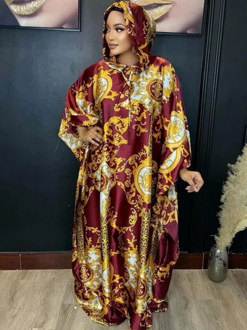 Plus Size Elegant African Boubou Dashiki Hooded Kaftan - Image 3