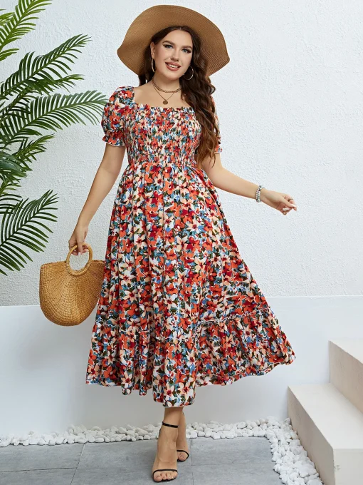 Elegant Plus Size Floral Long Sleeve Evening Party Dress - Image 5