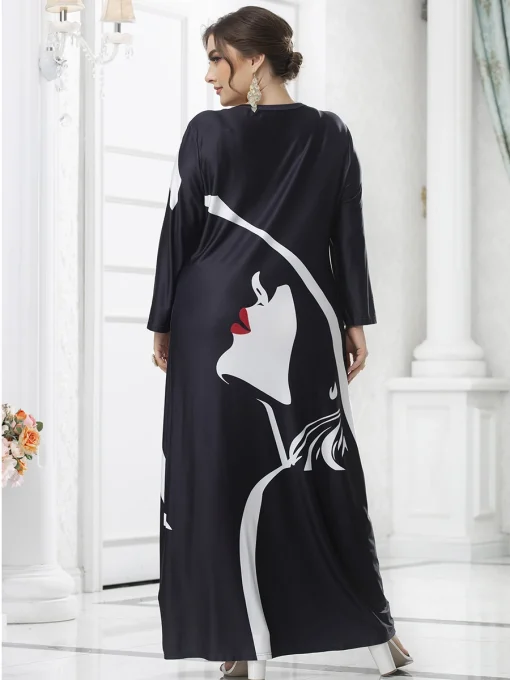 Plus Size Black Long Sleeve Print Casual Maxi Dress - Image 4