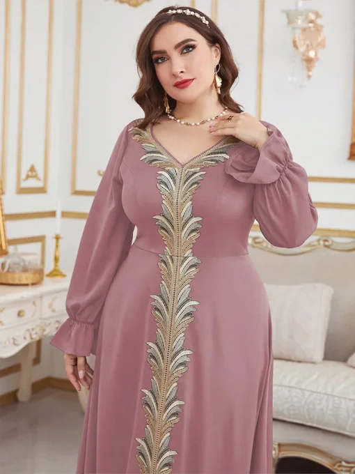 Plus-Size Women V-neck Loose Maxi Muslim Middle East Dress - Image 6