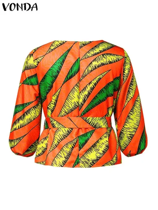 Women’s Elegant Printed Short Puff Sleeve Blouse - Image 3