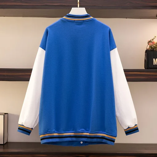 Plus Size Blue Cotton Button Jacket for Women